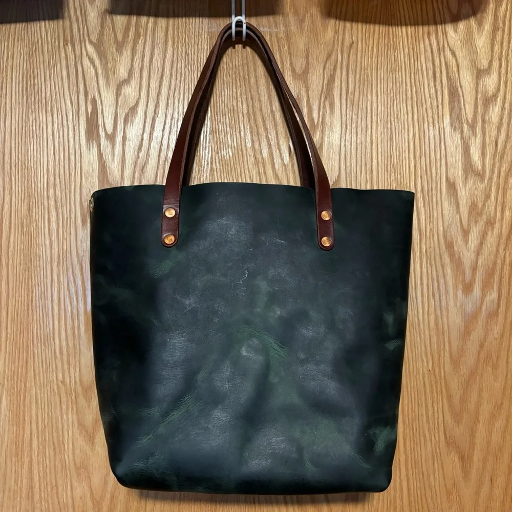 KMM Eucalyptus Leather Tote Bag with Brown Handles